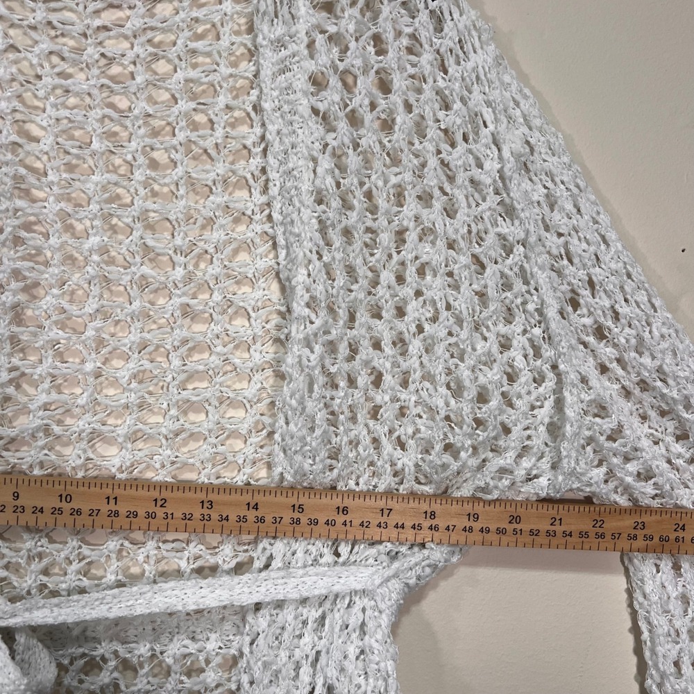 Boho Crochet Cardigan Open Knit Duster Tie Waist Beach Cover Up White POL Size L - Picture 5 of 6